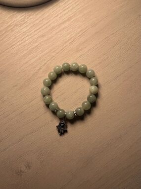 Green Beaded Hamsa Charm Bracelet
